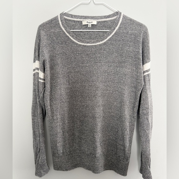 Madewell Sweaters - Madewell Varsity Inset Stripe Grey Linen Sweater, Size XS